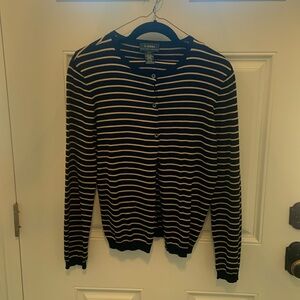 Ralph Lauren black and gold sweater set. Cardigan & shell. Silk & nylon. Size L